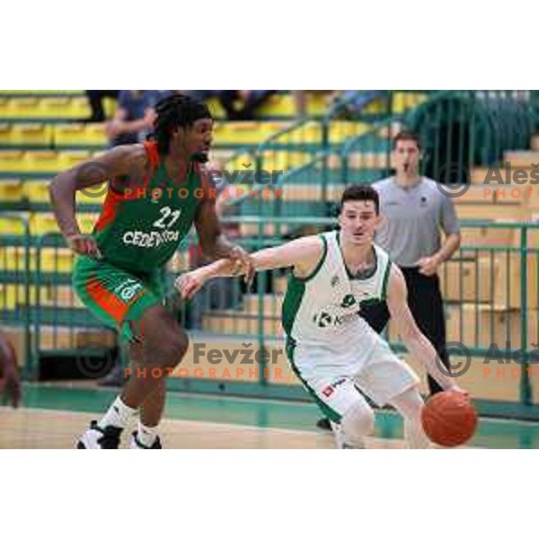 Jarrod Jones and Nejc Baric in action during second game of the Final of Nova KBM league between Krka and Cedevita Olimpija in Novo Mesto on May 28, 2021
