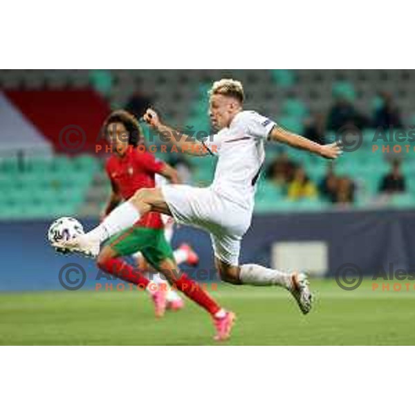 in action during match between Portugal and Italy in quarter-final of UEFA Under-21 Championship, Ljubljana, Slovenia on May 31, 2021