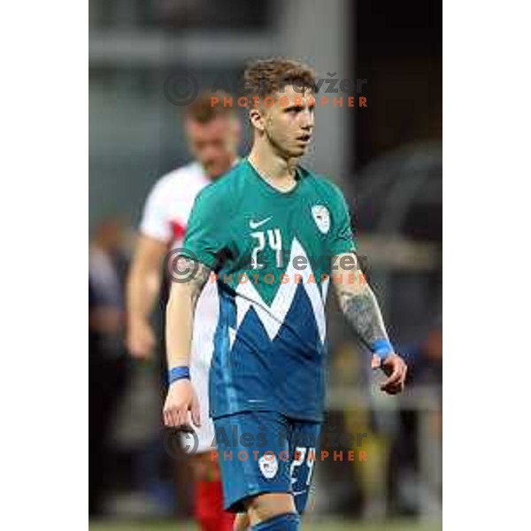 Luka Zahovic of Slovenia in action during friendly football match between Slovenia and Gibraltar in Koper, Slovenia on June 4, 2021