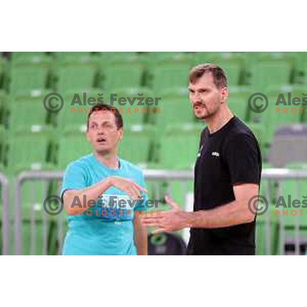 Head coach Aleksander Sekulic and Zoran Dragic during first practice session with Slovenia National team in Arena Stozice, Ljubljana, Slovenia on June 15, 2021