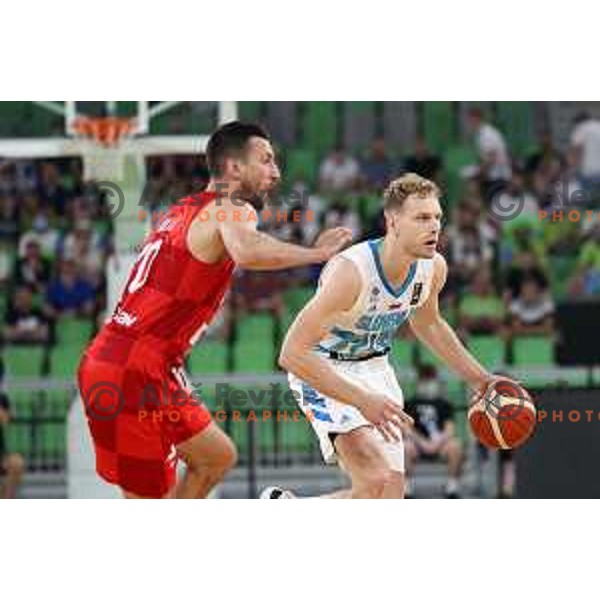 Jaka Blazic in action during friendly basketball match in preparation for Olympic Qualification tournament between Slovenia and Croatia in Arena Stozice, Ljubljana, Slovenia on June 18, 2021
