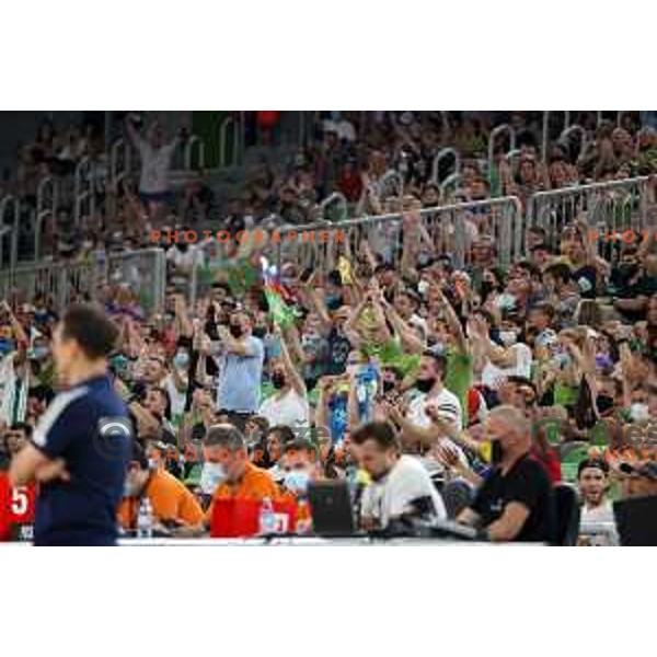 Slovenian fans during friendly basketball match in preparation for Olympic Qualification tournament between Slovenia and Croatia in Arena Stozice, Ljubljana, Slovenia on June 18, 2021