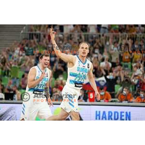 Klemen Prepelic in action during friendly basketball match in preparation for Olympic Qualification tournament between Slovenia and Croatia in Arena Stozice, Ljubljana, Slovenia on June 18, 2021
