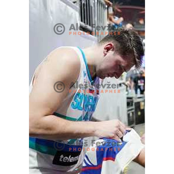 Luka Doncic signs autographs after friendly basketball match in preparation for Olympic Qualification tournament between Slovenia and Croatia in Arena Stozice, Ljubljana, Slovenia on June 18, 2021