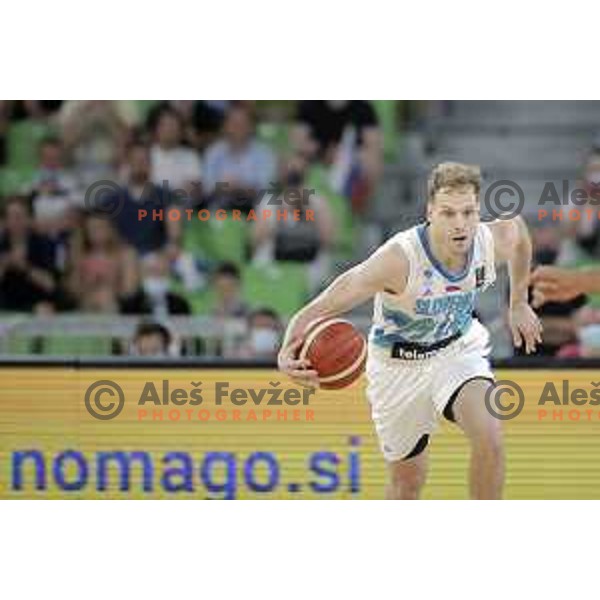 Jaka Blazic in action during friendly basketball match in preparation for Olympic Qualification tournament between Slovenia and Croatia in Arena Stozice, Ljubljana, Slovenia on June 18, 2021