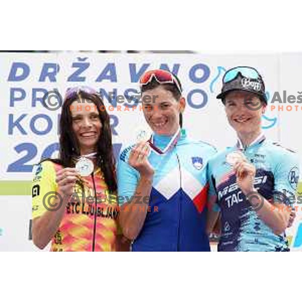 Ursa Pintar, Eugenia Bujak, winner of Women\'s Elite category and Spela Kern at Slovenian Road Championship in Koper, Slovenia on June 20, 2021