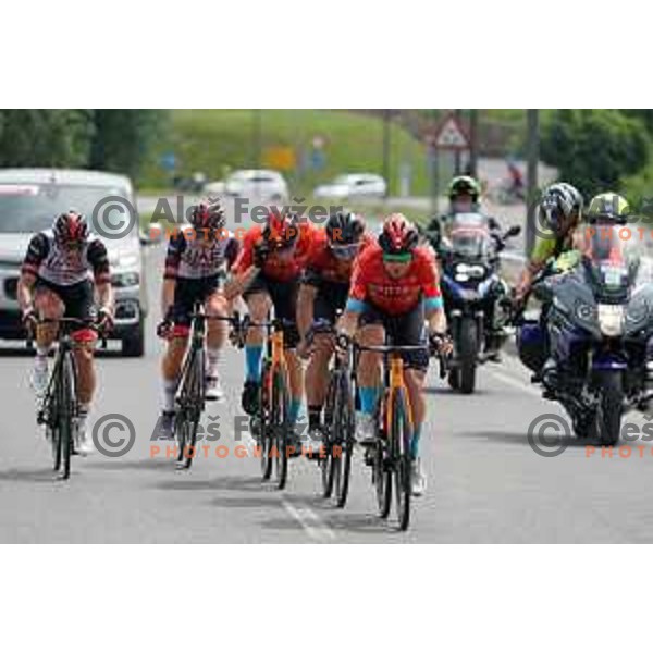 Matej Mohoric and Tadej Pogacar cycling in Men’s Elite category race (174 km) at Slovenian Road Championship in Koper, Slovenia on June 20, 2021