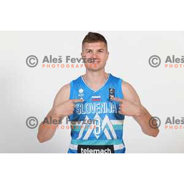 Edo Muric, member of Slovenia basketball team for Olympic Qualification tournament during photo session in Ljubljana, Slovenia on June 22, 2021