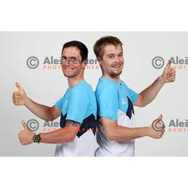 Jan Polanc and Jan Tratnik, members of Slovenia Olympic cycling team for Tokyo Summer Olympic games during photo shooting in Ljubljana, Slovenia on June 14, 2021