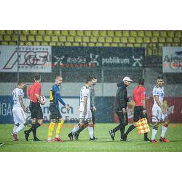 Match temporary cancelled due to heavy rain on Prva liga Telemach football match between Celje and Maribor in Arena z’Dežele, Celje, Slovenia on July 18, 2021