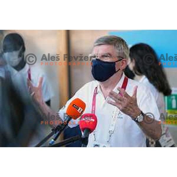 IOC president Thomas Bach during open air press conference in Olympic Village at Tokyo 2020 Summer Olympic Games Japan on July 22, 2021