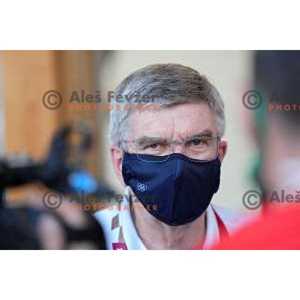 IOC president Thomas Bach during open air press conference in Olympic Village at Tokyo 2020 Summer Olympic Games Japan on July 22, 2021