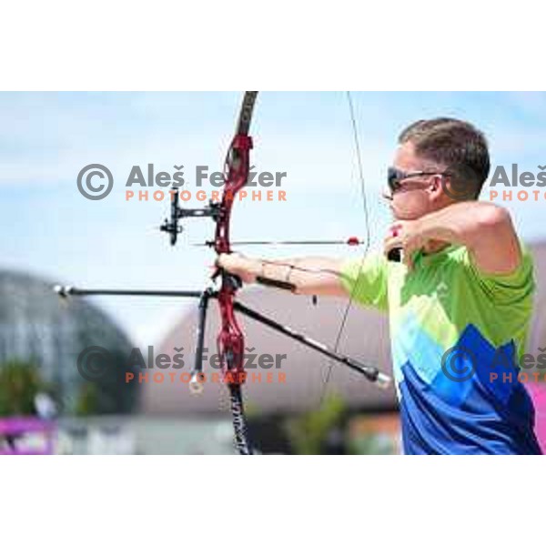 Ziga Ravnikar (SLO) competes in archery at Tokyo 2020 Summer Olympic Games, Japan on July 23, 2021