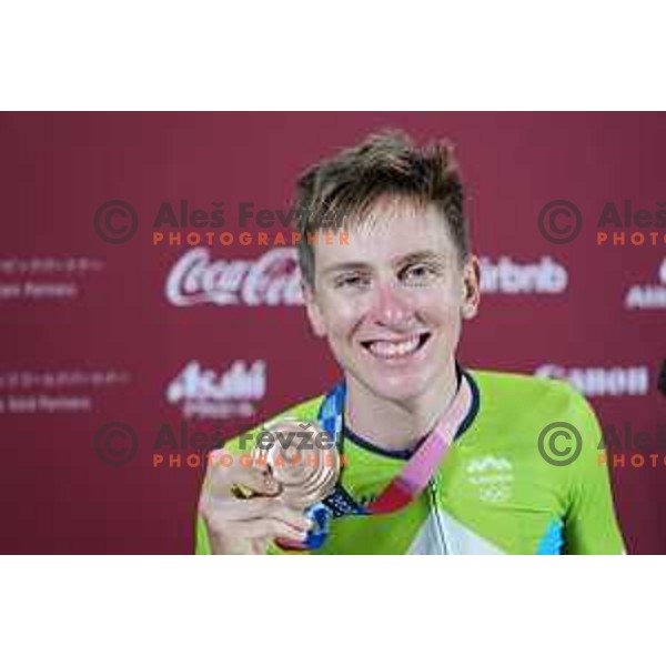 Tadej Pogacar of Slovenia, winner of bronze medal at Men’s Road Race from Musashinonomori Park to Fuji International Speedway (234 km) at Tokyo 2020 Summer Olympic Games, Japan on July 24, 2021