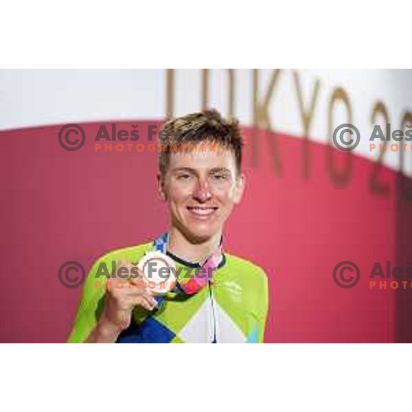 Tadej Pogacar of Slovenia, winner of bronze medal at Men’s Road Race from Musashinonomori Park to Fuji International Speedway (234 km) at Tokyo 2020 Summer Olympic Games, Japan on July 24, 2021