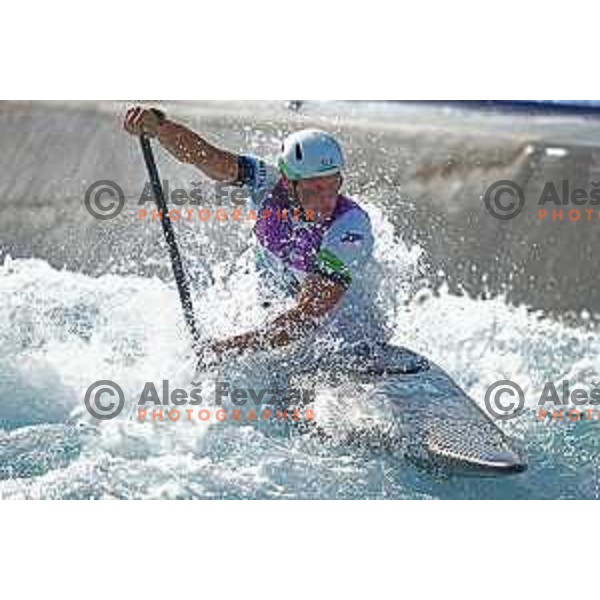 Benjamin Savsek competes in qualification heat of Men’s C-1, Canoe slalom at Tokyo 2020 Summer Olympic Games, Japan on July 25, 2021