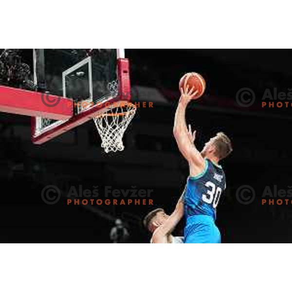 In action during men’s group C preliminary round basketball match between Slovenia and Argentina in Saitama Super Arena at Tokyo 2020 Summer Olympic Games, Japan on July 26, 2021