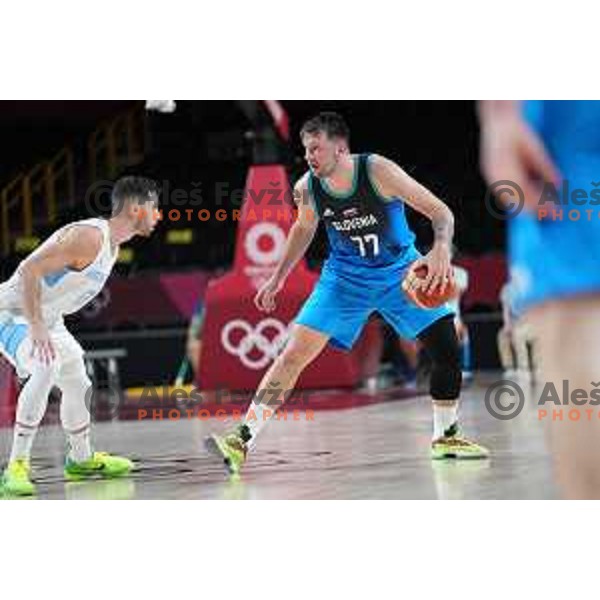 Luka Doncic in action during men’s group C preliminary round basketball match between Slovenia and Argentina in Saitama Super Arena at Tokyo 2020 Summer Olympic Games, Japan on July 26, 2021