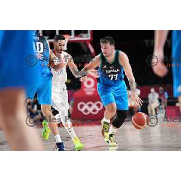 Luka Doncic in action during men’s group C preliminary round basketball match between Slovenia and Argentina in Saitama Super Arena at Tokyo 2020 Summer Olympic Games, Japan on July 26, 2021