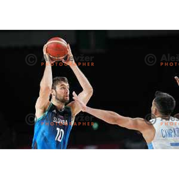 In action during men’s group C preliminary round basketball match between Slovenia and Argentina in Saitama Super Arena at Tokyo 2020 Summer Olympic Games, Japan on July 26, 2021