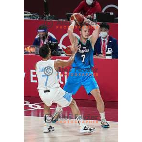 Klemen Prepelic in action during men’s group C preliminary round basketball match between Slovenia and Argentina in Saitama Super Arena at Tokyo 2020 Summer Olympic Games, Japan on July 26, 2021