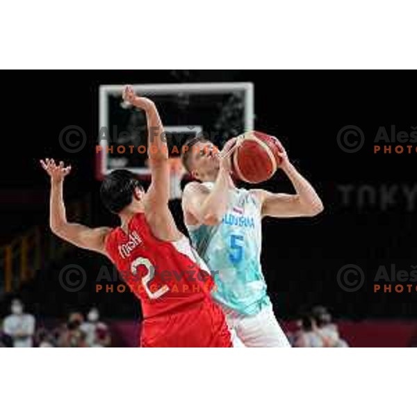 Luka Rupnik in action during men’s group C preliminary round basketball match between Slovenia and Japan in Saitama Super Arena at Tokyo 2020 Summer Olympic Games, Japan on July 29, 2021