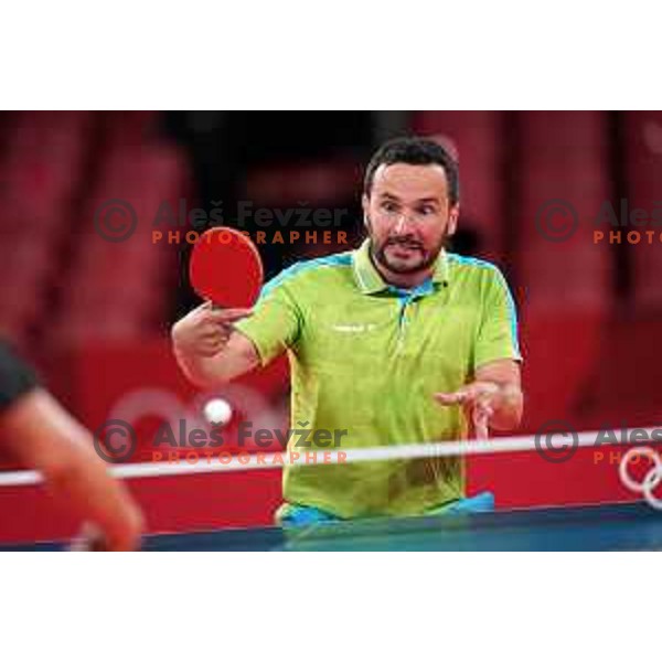 Bojan Tokic competes (SLO) in quarter-final of team competition table tennis match between Slovenia and Korea at Tokyo 2020 Summer Olympic Games, Japan on August 1, 2021