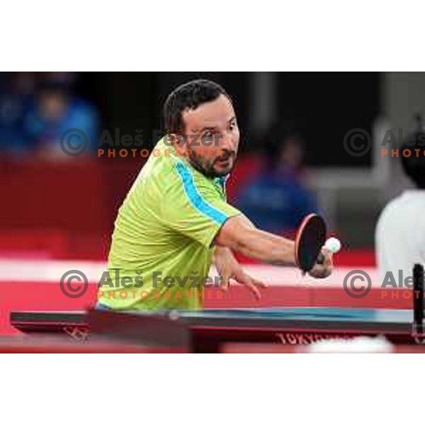 Bojan Tokic competes (SLO) in quarter-final of team competition table tennis match between Slovenia and Korea at Tokyo 2020 Summer Olympic Games, Japan on August 1, 2021
