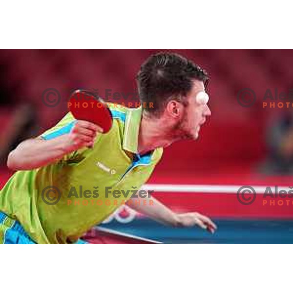 Deni Kozul competes (SLO) in quarter-final of team competition table tennis match between Slovenia and Korea at Tokyo 2020 Summer Olympic Games, Japan on August 1, 2021
