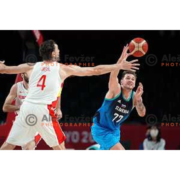 Luka Doncic in action during men’s group C preliminary round basketball match between Slovenia and Spain in Saitama Super Arena at Tokyo 2020 Summer Olympic Games, Japan on August 1, 2021