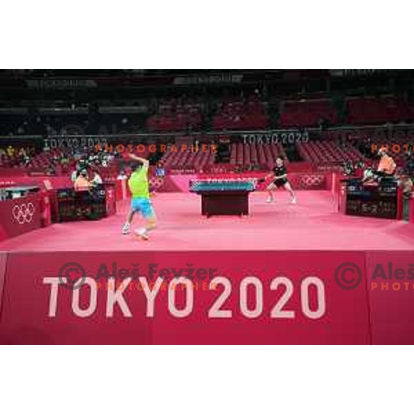 Darko Jorgic competes (SLO) in quarter-final of team competition table tennis match between Slovenia and Korea at Tokyo 2020 Summer Olympic Games, Japan on August 1, 2021