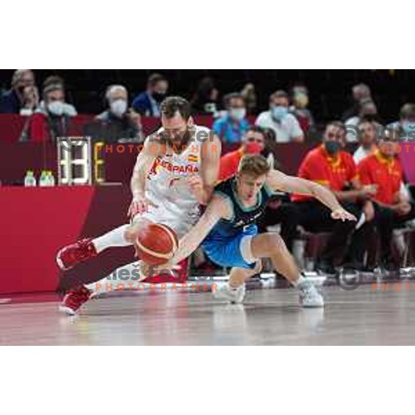 In action during men’s group C preliminary round basketball match between Slovenia and Spain in Saitama Super Arena at Tokyo 2020 Summer Olympic Games, Japan on August 1, 2021