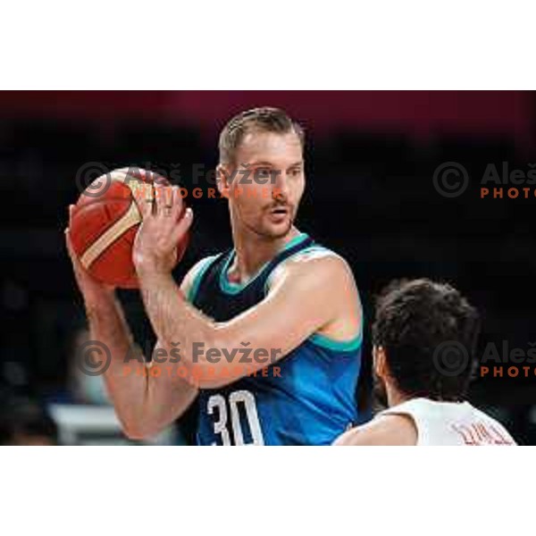 Zoran Dragic in action during men’s group C preliminary round basketball match between Slovenia and Spain in Saitama Super Arena at Tokyo 2020 Summer Olympic Games, Japan on August 1, 2021