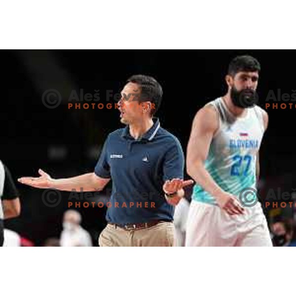 Head coach Aleksander Sekulic during quarter-final of Men’s Basketball between Slovenia and Germany in Saitama Super Arena at Tokyo 2020 Summer Olympic Games, Japan on August 3, 2021