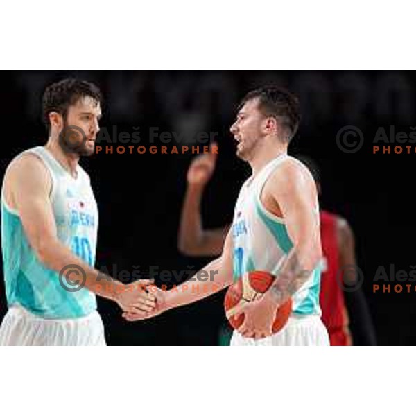 Mike Tobey and Luka Doncic in action during quarter-final of Men’s Basketball between Slovenia and Germany in Saitama Super Arena at Tokyo 2020 Summer Olympic Games, Japan on August 3, 2021