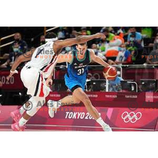 Vlatko Cancar in action during semi-final of Men’s Basketball between Slovenia and France in Saitama Super Arena at Tokyo 2020 Summer Olympic Games, Japan on August 5, 2021 