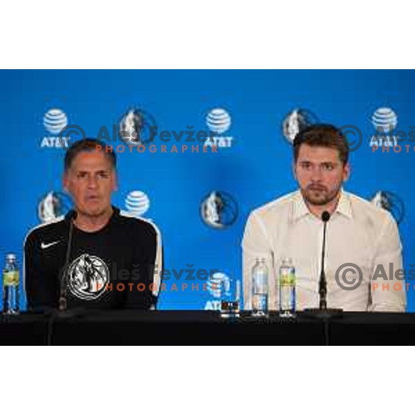 Mark Cuban and Luka Doncic during Dallas Mavericks press conference in Ljubljana, Slovenia on August 10, 2021