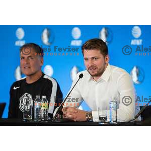 Mark Cuban and Luka Doncic during Dallas Mavericks press conference in Ljubljana, Slovenia on August 10, 2021
