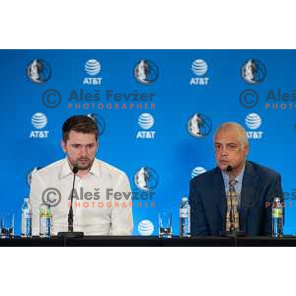 Luka Doncic and Bill Duffy during Dallas Mavericks press conference in Ljubljana, Slovenia on August 10, 2021