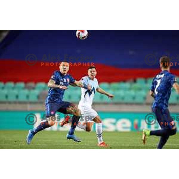 in action during FIFA World Cup 2022 Qualifiers match between Slovenia and Slovakia at Arena Stozice, Ljubljana, Slovenia on September 1, 2021