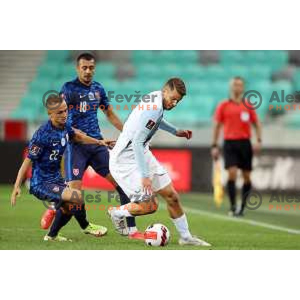 Domen Crnigoj in action during FIFA World Cup 2022 Qualifiers match between Slovenia and Slovakia at Arena Stozice, Ljubljana, Slovenia on September 1, 2021