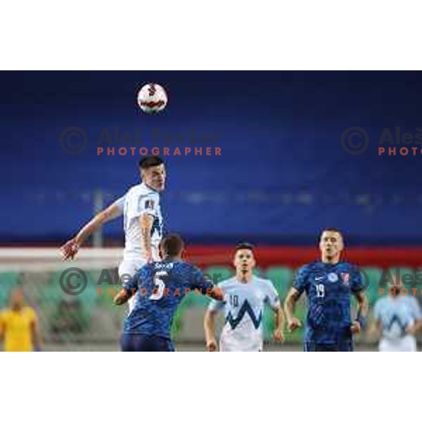Benjamin Sesko in action during FIFA World Cup 2022 Qualifiers match between Slovenia and Slovakia at Arena Stozice, Ljubljana, Slovenia on September 1, 2021