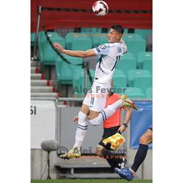 Benjamin Sesko in action during FIFA World Cup 2022 Qualifiers match between Slovenia and Slovakia at Arena Stozice, Ljubljana, Slovenia on September 1, 2021
