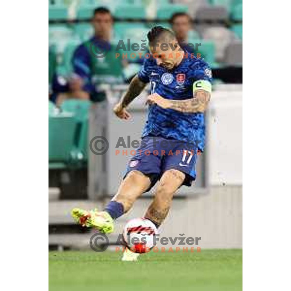 Marek Hamsik in action during FIFA World Cup 2022 Qualifiers match between Slovenia and Slovakia at Arena Stozice, Ljubljana, Slovenia on September 1, 2021