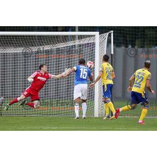 Vanja Drkusic scores goal during Prva Liga Telemach football match between Koper and Bravo in Koper, Slovenia on September 19, 2021