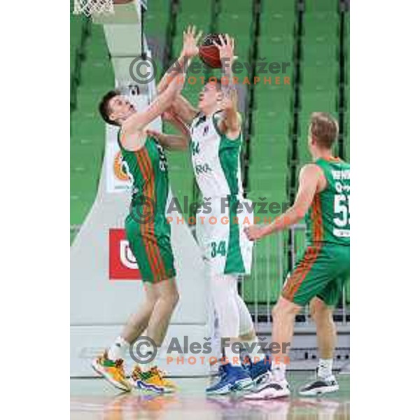 Jurij Macura of Krka in action in ABA league 2021-2022 regular season basketball match between Cedevita Olimpija and Krka in SRC Stozice, Ljubljana, Slovenia on September 25 , 2021