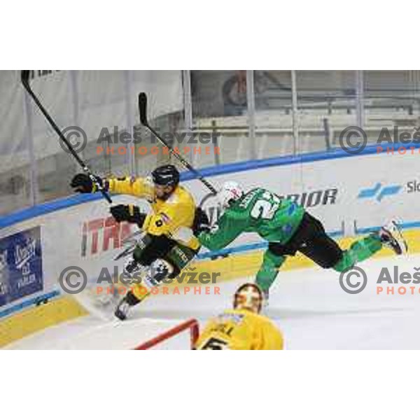 Guillaume Leclerc of SZ Olimpija in action during IceHL match between SZ Olimpija and Pustertal Wolfe in Ljubljana, Slovenia on October 8, 2021