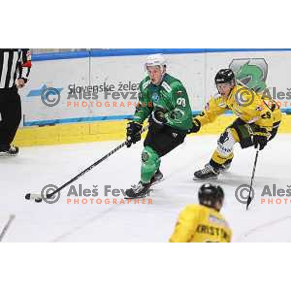 Blaz Tomazevic in action during IceHL match between SZ Olimpija and Pustertal Wolfe in Ljubljana, Slovenia on October 8, 2021