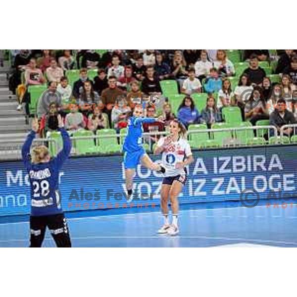 Tija Gomilar Zickero in action during EURO Cup Women 2022 Group phase handball match between Slovenia and Norway in Ljubljana, Slovenia on October 10, 2021