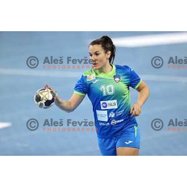 Tjasa Stanko in action during EURO Cup Women 2022 Group phase handball match between Slovenia and Norway in Ljubljana, Slovenia on October 10, 2021